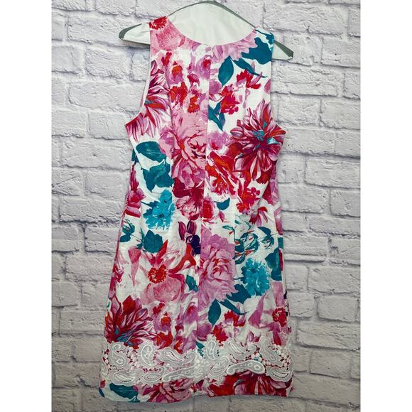 Eliza J Floral Mini Sleeveless Dress w/ Lace Embroidered Detail Sz 6 - Pristine! - Picture 3 of 3